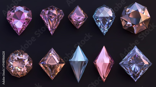 Diamond set different angles 3d render. Celestine. Illustration photo