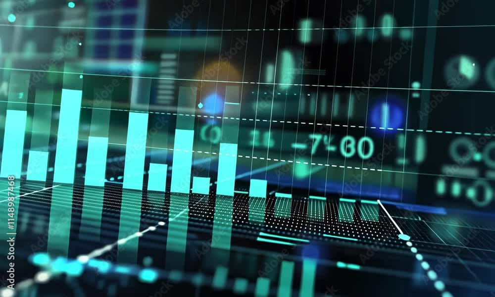 Digital representation of financial data with glowing bars on dark background Digital representation of financial data with glowing bars on dark background