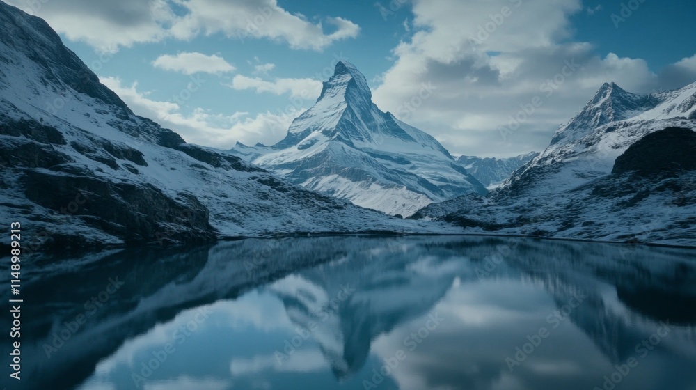 Fototapeta premium Majestic Alpine Lake Reflecting Snow-Capped Peaks