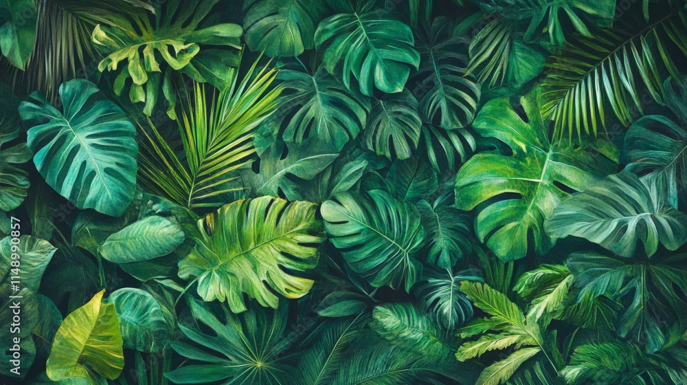 Lush Green Tropical Leaves Texture Background for Natural Decor Lush Green Tropical Leaves Texture Background for Natural Decor