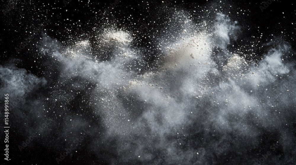 White Powder Exploding Against Black Background White Powder Exploding Against Black Background