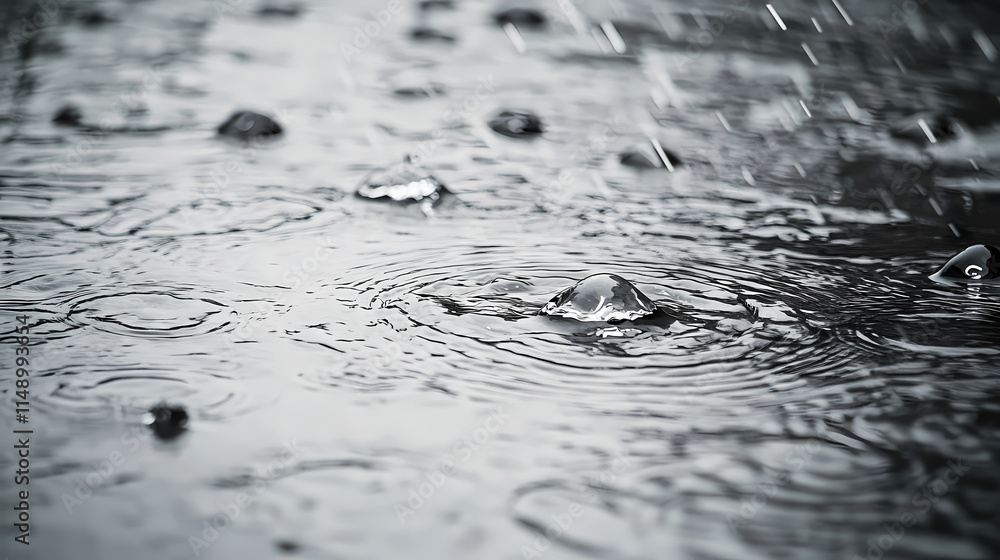 Water droplets on a gray surface with a subtle shine and a few larger drops creating a sense of rippling and disturbance, splash, glisten, shimmering. Rippling. Illustration