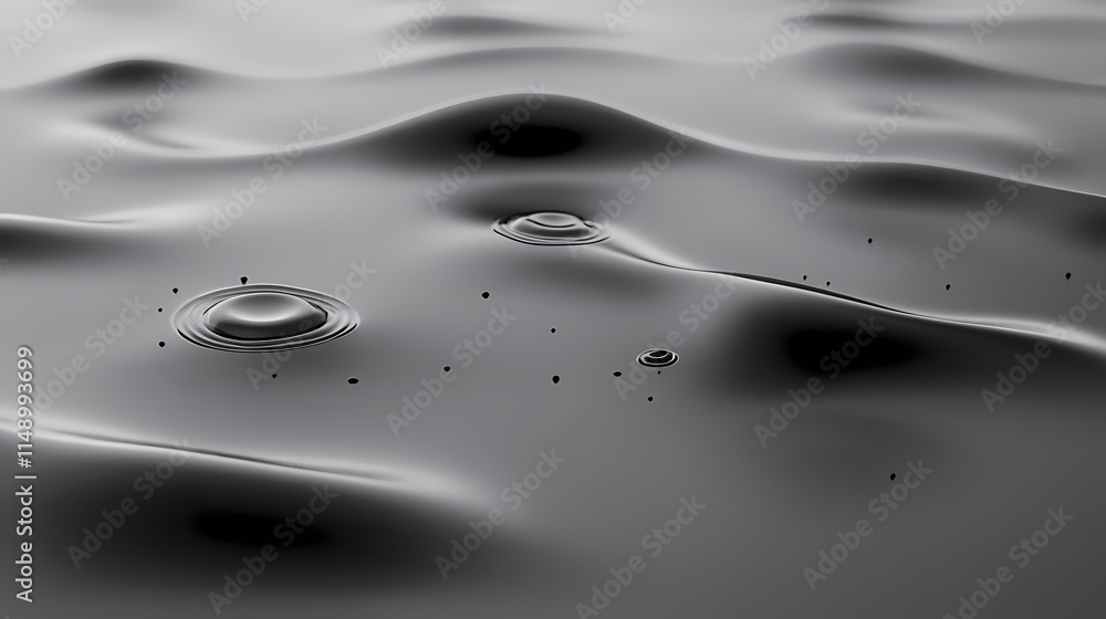 Water droplets on a gray surface with a subtle shine and a few larger drops creating a sense of rippling and disturbance, water droplets, grey surface, liquid, wave. Rippling. Illustration