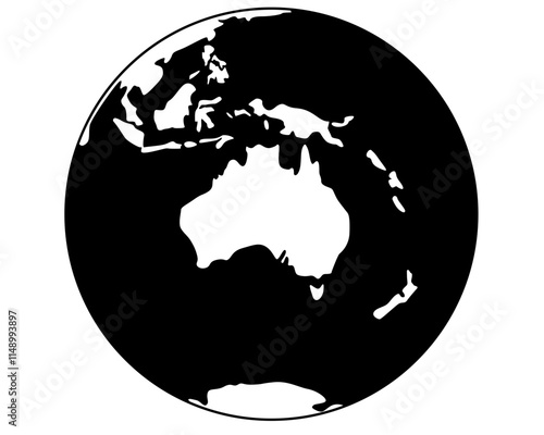 Planet Earth - Australia, Oceania - vector silhouette picture for logo or pictogram. World map. Continents, oceans and islands - geographical map	