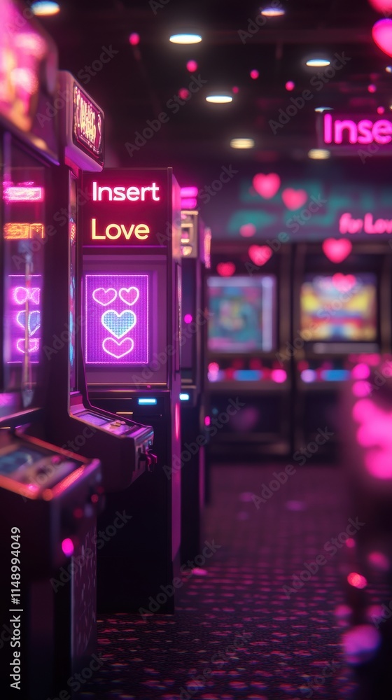 Fototapeta premium . Retro arcade romance A neon lit style arcade with gl .jpeg