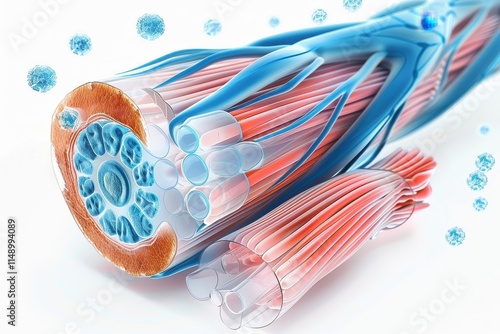 Detailed illustration of human nerve cell structure showcasing axon, dendrites, and myelin sheath during neural transmission process photo