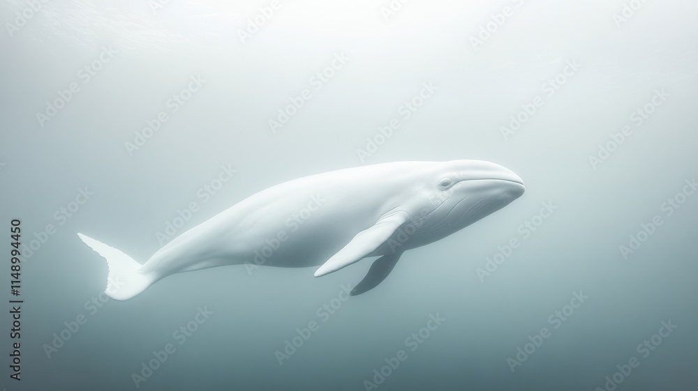 Fototapeta premium White beluga swimming through polluted arctic waters, highlighting environmental impact
