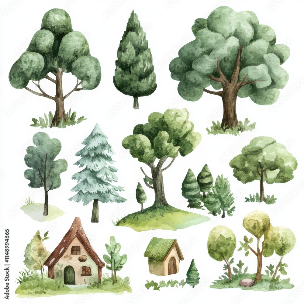 Fototapeta premium . Watercolor Forest Vector Set Watercolor Style .jpeg