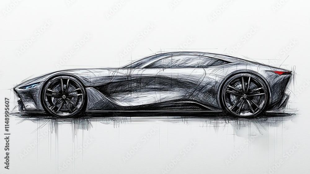 Naklejka premium A sleek automotive design sketch showcasing a modern sports car profile.