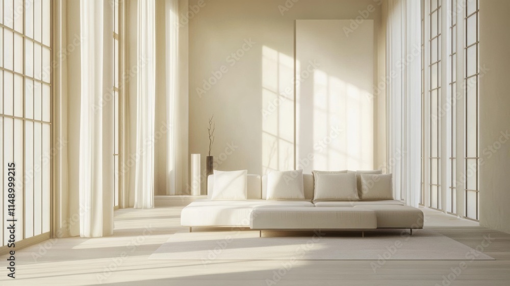Modern minimalist room with elegant, open decor. Featuring clean lines and neutral colors Modern minimalist room with elegant, open decor. Featuring clean lines and neutral colors