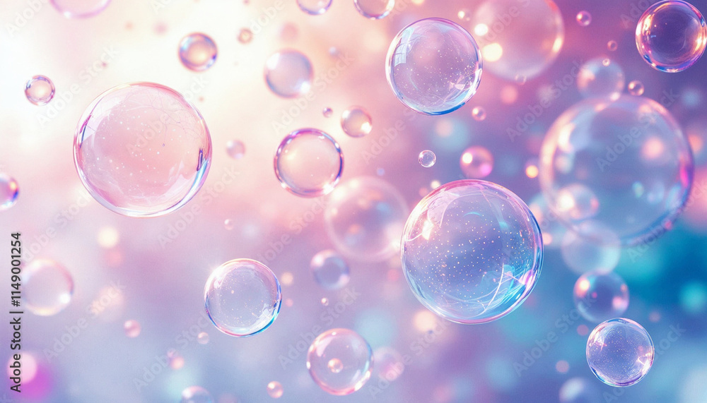 Colorful soap bubbles floating in a dreamy background with soft colors and light reflections Colorful soap bubbles floating in a dreamy background with soft colors and light reflections