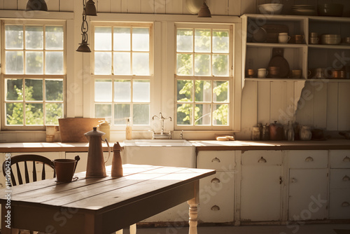 Wallpaper Mural A rustic farmhouse kitchen with sunlit windows Torontodigital.ca