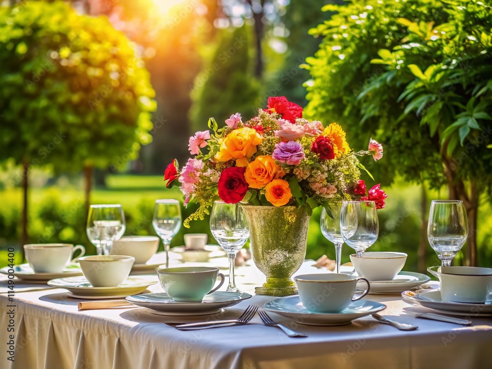 Elegant Outdoor Hotel Table Setting with Flowers Elegant Outdoor Hotel Table Setting with Flowers