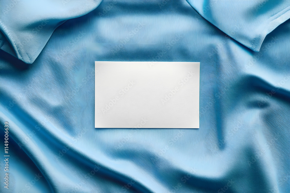 White blank laundry care clothes label on blue shirt fabric background White blank laundry care clothes label on blue shirt fabric background