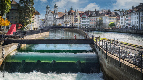 Small hydroelectric power plant on the river Reuss in Luzern photo