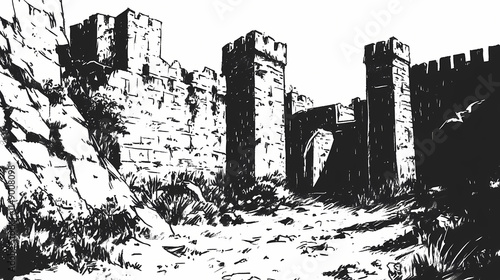 The stalwart boundaries of a stronghold from feudal times yet rise. Stalwart. Illustration