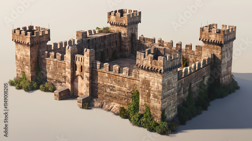 The stalwart ramparts of a fortified structure from the middle ages endure. Stalwart. Illustration