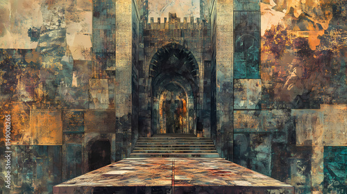 The stalwart ramparts of a fortified structure from the middle ages endure. Stalwart. Illustration