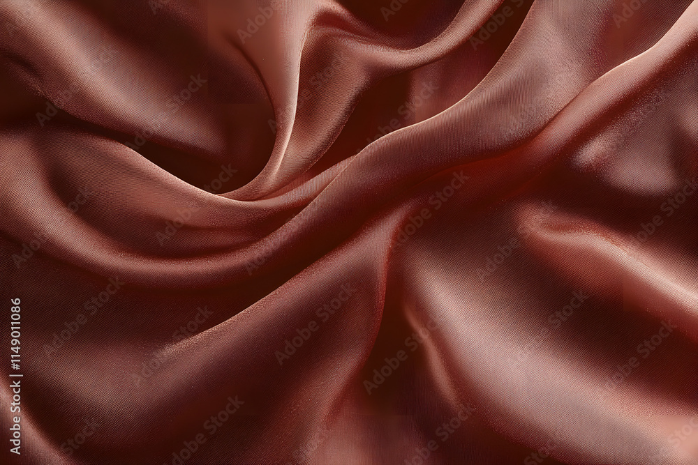 Fototapeta premium Elegant smooth brown satin fabric with rich texture and flowing drapes in color of the year 2025 mocha mousse