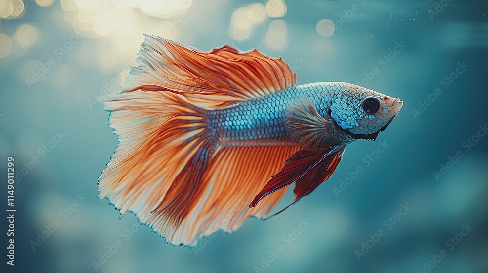 A vibrant betta fish swimming gracefully in clear water, showcasing its colorful fins. A vibrant betta fish swimming gracefully in clear water, showcasing its colorful fins.
