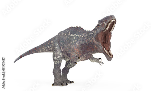 giganotosaurus is intimidating the others on white background side view photo