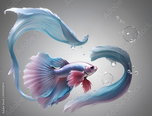 beautiful  fine art background with azure-pink betta fish and design elements. digital  artwork. Ai generated