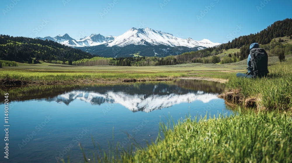 Fototapeta premium Serene Landscape with Majestic Mountains and Reflective Water