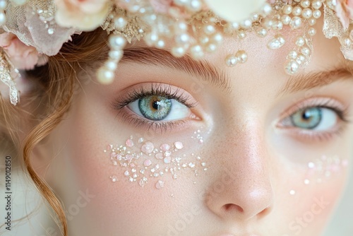 Rococo makeup with pearl accents and pastel eyeshadow photo