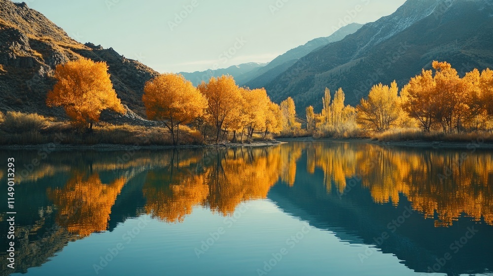 Fototapeta premium Autumn Serenity Reflected in Tranquil Mountain Lake Landscape