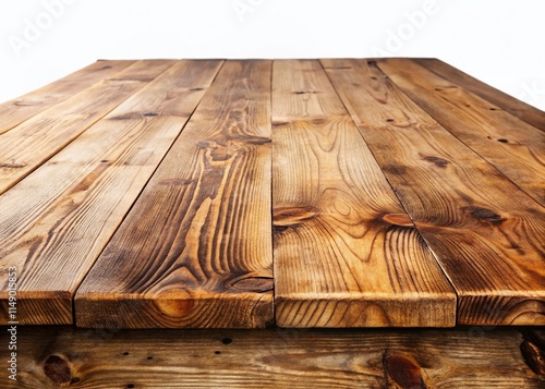 Empty Rustic Wooden Tabletop Isolated on White Background - Perfect for Product Displays