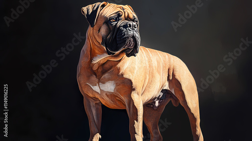 Bullmastiff bold and protective with deep shadows and highlights. Stalwart. Illustration photo