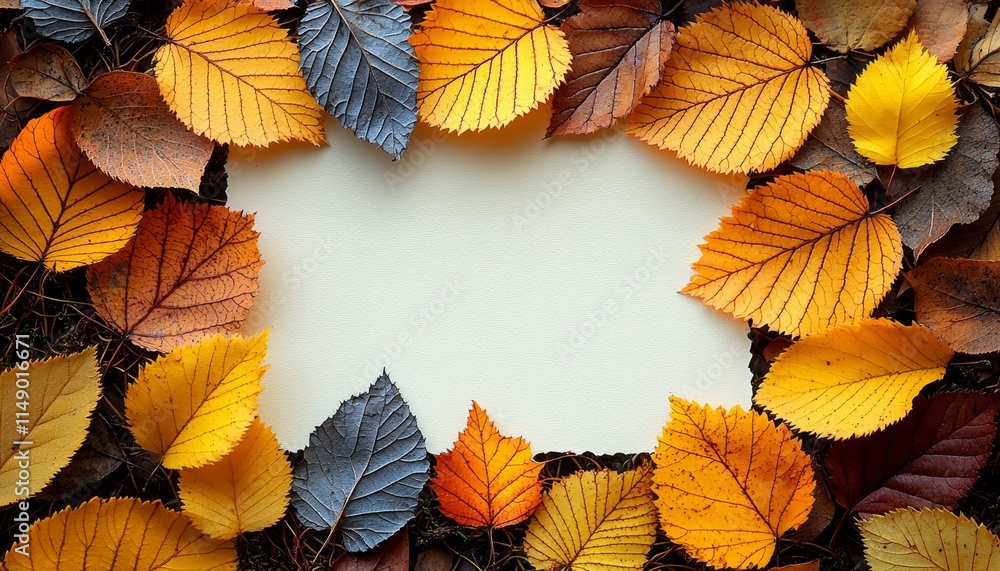Fototapeta premium Autumn Leaves Frame A Blank White Space