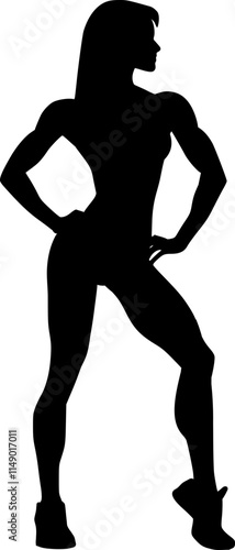 Woman bodybuilder silhouette posing isolated on a transparent background vector graphic