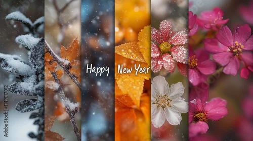 Panel kuchenny z motywem Ilustracja Nowego Roku, pory roku i napis Happy New Year