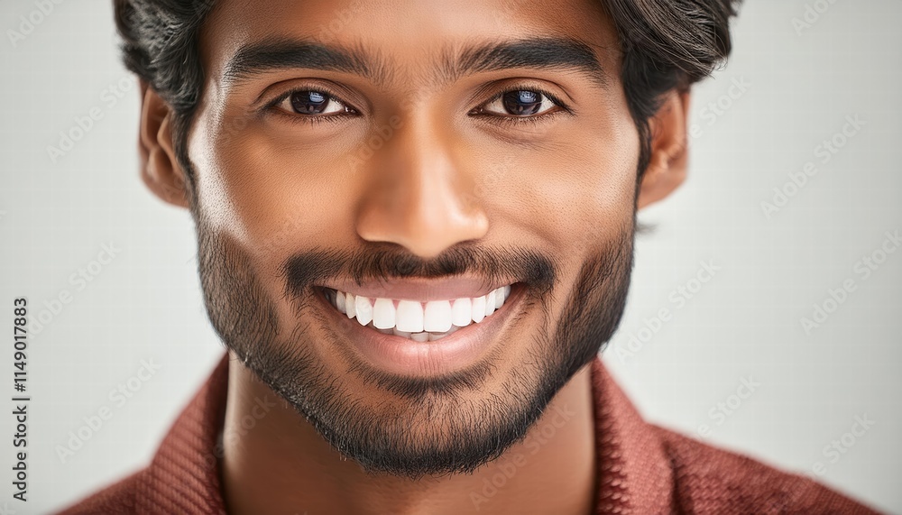 Closeup Portrait of a Handsome Indian Man Smiling Brightly with Clean Teeth, Radiating Confidence and Charm, Perfect for Dental Promotion and Oral Health Awareness Campaigns Closeup Portrait of a Handsome Indian Man Smiling Brightly with Clean Teeth, Radiating Confidence and Charm, Perfect for Dental Promotion and Oral Health Awareness Campaigns