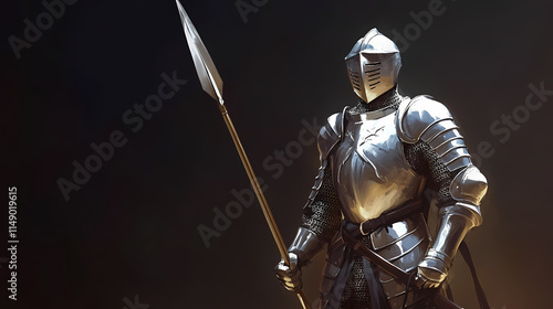 A stalwart knight in shining armor with a spear, ready for adventure, digital art of character design concept. Stalwart. Illustration photo