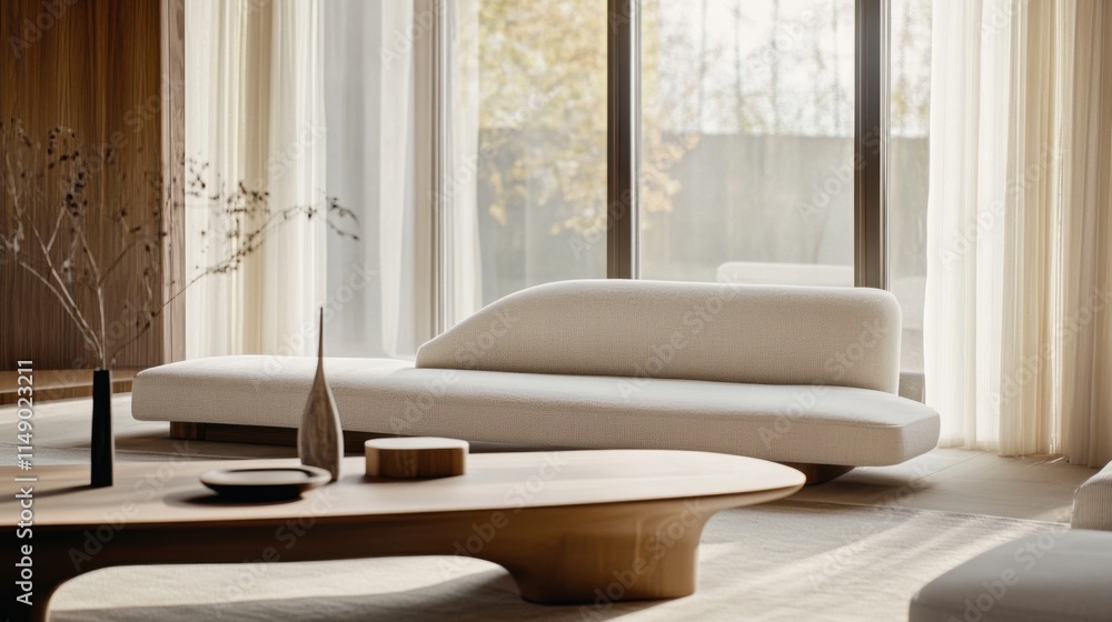 Fototapeta premium Modern minimalist room with stylish, clean decor. Featuring sleek lines and neutral tones