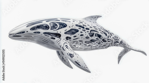 Intricate art design of a modern abstract whale sculpture photo