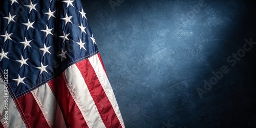 Wallpaper Mural American Flag Draped on Blue Textured Background, Stars and Stripes with Copy Space Torontodigital.ca