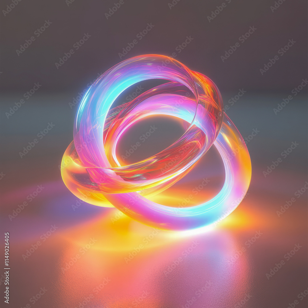 Glowing abstract neon loop sculpture with vivid colors and reflections Glowing abstract neon loop sculpture with vivid colors and reflections