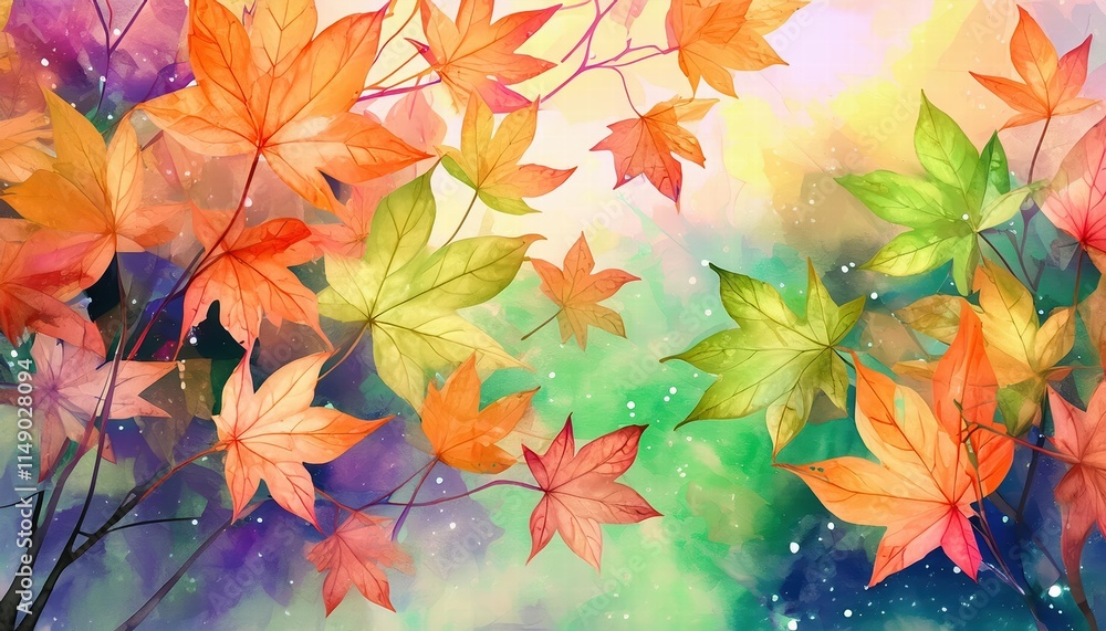 Abstract Autumn Background with Watercolor Maple Leaves A HandPainted Natural Scene Capturing the Essence of Fall in Vibrant Colors and Soft Textures for Artistic Inspiration and Decor Abstract Autumn Background with Watercolor Maple Leaves A HandPainted Natural Scene Capturing the Essence of Fall in Vibrant Colors and Soft Textures for Artistic Inspiration and Decor