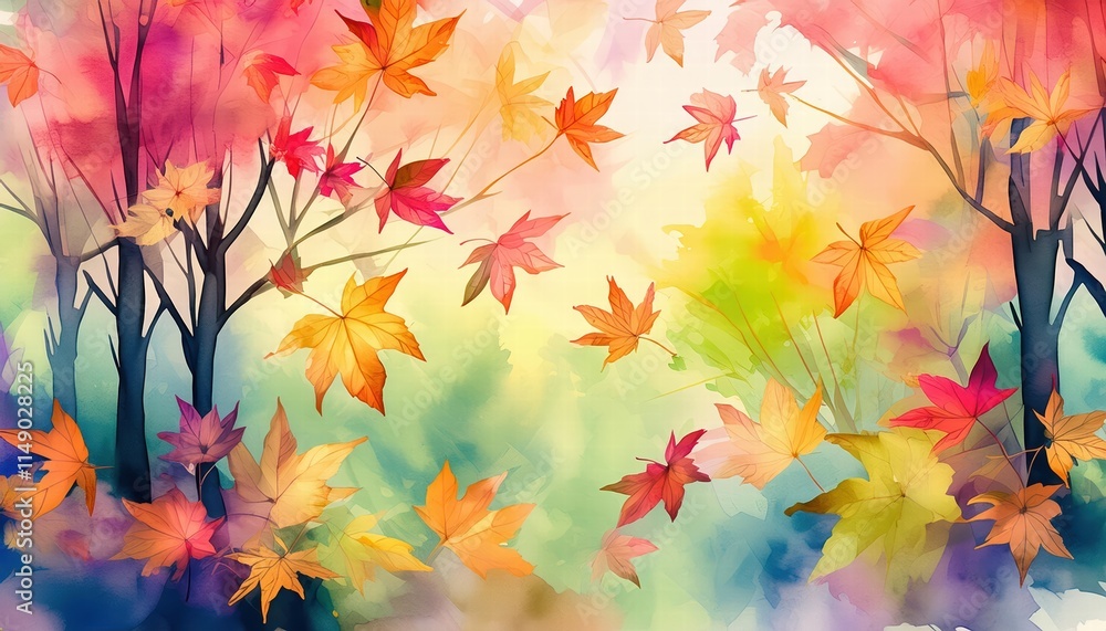 Vibrant Abstract Autumn Background Featuring HandPainted Watercolor Maple Leaves A Captivating Blend of Natures Colors and Artistic Expression for Your Creative Projects Vibrant Abstract Autumn Background Featuring HandPainted Watercolor Maple Leaves A Captivating Blend of Natures Colors and Artistic Expression for Your Creative Projects