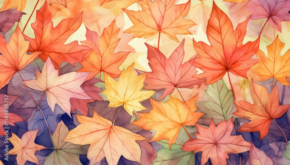 Abstract Autumn Background with Watercolor Maple Leaves A HandPainted Natural Scene Capturing the Essence of Fall in Vibrant Hues and Artistic Expression Abstract Autumn Background with Watercolor Maple Leaves A HandPainted Natural Scene Capturing the Essence of Fall in Vibrant Hues and Artistic Expression