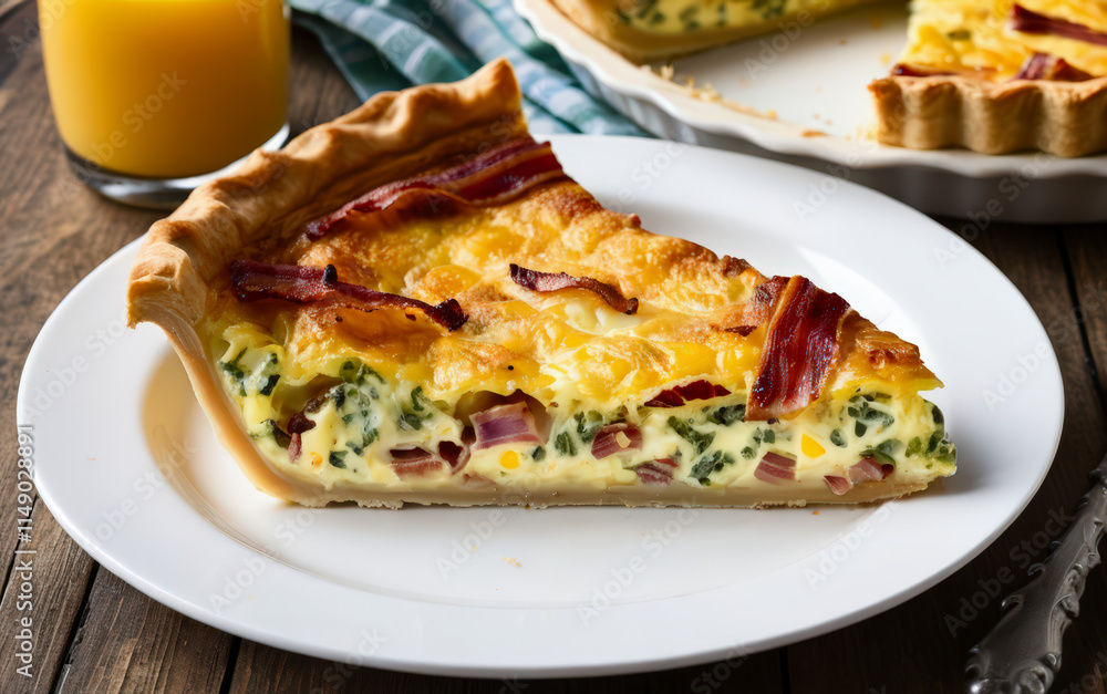 French cuisine, Quiche Lorraine Savory pie with bacon, cheese and eggs, a great option for a quick lunch