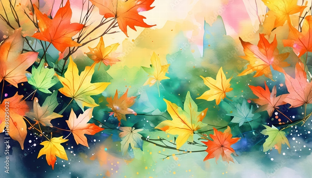 Vibrant Abstract Art Autumn Background Featuring HandPainted Watercolor Maple Leaves A Stunning Blend of Natures Beauty and Artistic Expression Vibrant Abstract Art Autumn Background Featuring HandPainted Watercolor Maple Leaves A Stunning Blend of Natures Beauty and Artistic Expression