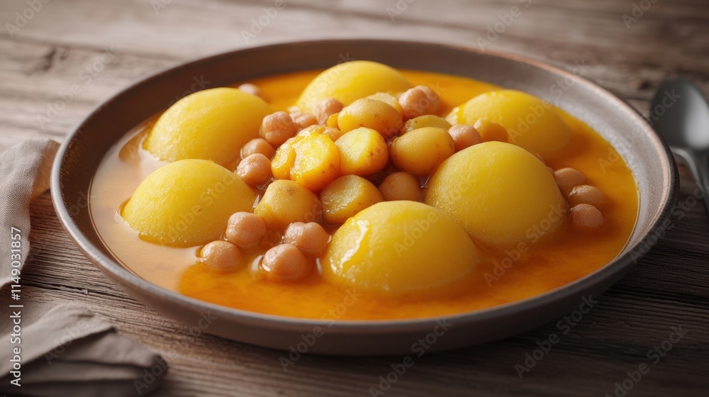 Delicious chickpea and potato stew in a bowl. Delicious chickpea and potato stew in a bowl.