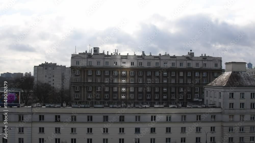 Skyline of Warsaw Poland showcases a blend of historical and modern architecture under a partly cloudy afternoon sky. The bustling city life is palpable amidst the structures. Skyline of Warsaw Poland showcases a blend of historical and modern architecture under a partly cloudy afternoon sky. The bustling city life is palpable amidst the structures.