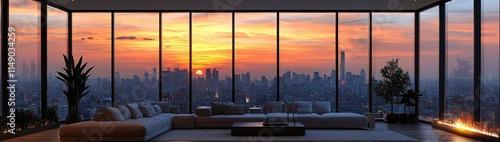 Wallpaper Mural Luxurious Penthouse Living Room: Skyline Views & Minimalist Elegance Torontodigital.ca