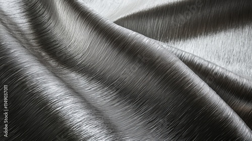 Wallpaper Mural A close-up view of a shiny, textured silver fabric folds showing intricate lines and patterns. The material appears elegant and smooth. Torontodigital.ca