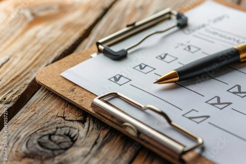 Wallpaper Mural A clipboard with a checklist and a pen on a wooden surface. Torontodigital.ca